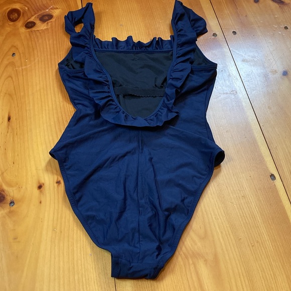 J CREW 10 Navy Blue Scoop Back Ruffled Strap One-Piece Bathing Suit Swimsuit - Picture 4 of 8